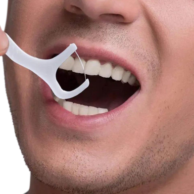 3 In 1 Tooth Cleaning Dental Floss Toothpicks Plastic Set For Clean Teeth Fresh Breath And Healthy Gums 50 Piece Set White image