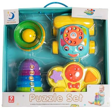 3 Pcs Baby Activity Toys Playset with Rainbow Stacking Telephone Car and Shape Shorter Learning Brain Developing toy for children Perfect gift 2220A -219630732 image