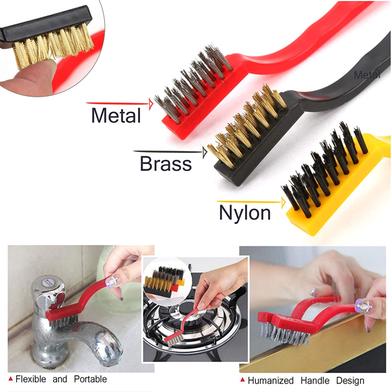 3 Piece Mini Wire Brush Set Steel Brass Nylon Brush For Cleaning image