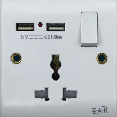 VGTEC 3 Pin 2 USB Socket With Switch (Business Series) image