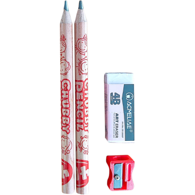 Acmeliae 4B Chubby Pencil Age 4-5 Set With 4B Art Eraser And Sharpener 3 Pcs image