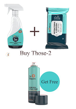 Buy 1 Dr. Rhazes 7 Day Surface Shield Trigger (500 ml) 1 Dr. Rhazes Antibacterial and Virucidal Wipes and get 1 Germ Kill Spray Foam (250ml) FREE image