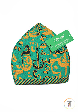 Believers'Muslim Prayer Cap Alif Ba Ta Design -01 Pcs (Green, Yellow and Black Color) image