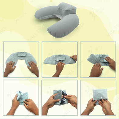 4in1 Double Part Inflatable Travelling Pillow Set With Eye Mask Ear Plug And Pouch Air-inflated is Soft And Comfortable (travelling_pillow_2_ash) Light Ash - 103354537 Slide 5