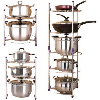 5 Layer Multipurpose Cookware Organizer – Adjustable Pot Rack for Pans, Lids image