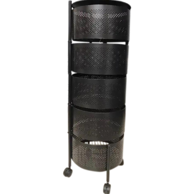 5 Layers Kitchen Rotating Shelf 360 Degree Baskets Fruit Vegetable Storage Rack Floor Round Shelf With Wheels image