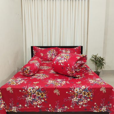 Diamond Touch 5 Piece Premium Twill Cotton Comforter Set (Red Flora Print) image