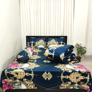Diamond Touch 5 Piece Premium Twill Cotton Comforter Set (Navy Blue and Gold) image
