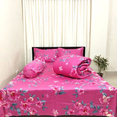Diamond Touch 5 Piece Premium Twill Cotton Comforter Set (Hot Pink Floral Print) image