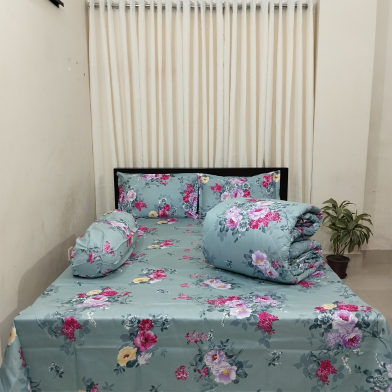 Diamond Touch 5 Piece Premium Twill Cotton Comforter Set (Pale Aqua Print) image