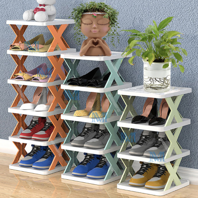 5-Tier Short Tall Narrow Shoe Rack, Stackable Free Standing Shoe Rack, Organizer, Green image