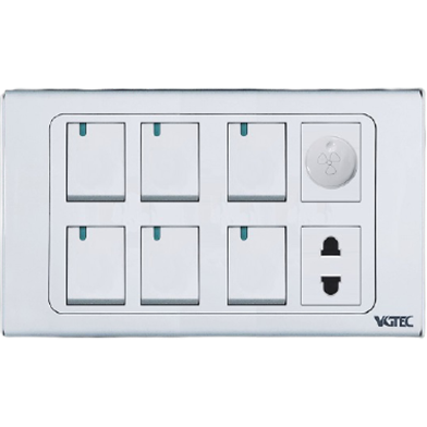6 Gang switch with fan dimmer and 2 pin socket (Exclusive series) image
