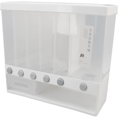 6 Grid Rice Dispenser, 10 L Wall Mounted Dry Food Dispenser, Serial Dispensers, Integrated Transparent Design, Pressed Sealed Rice Box for Cereal, Rice, Candy, Coffee Bean, Snack, Grain image