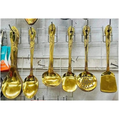 6 Pcs Stainless Steel Golden Serving Spoon Set image