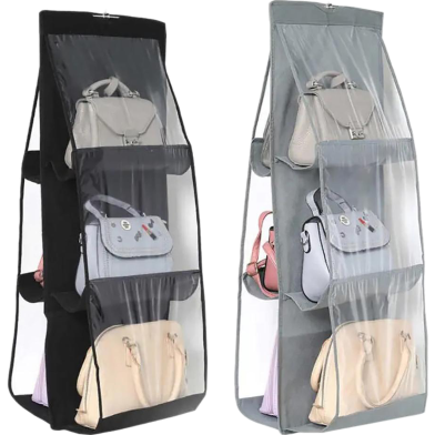 6 Pockets Clear Hanging Purse Handbag Tote Bag Storage Organizer Closet Rack image