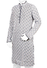 White/navy/maroon Printed Short Panjabi image