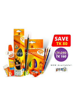 Atlas Junior Combo Package -2 (Focus Pencil-12 Pcs, Half Color Pencil-12, Glue Pen-1 Pcs, Sharpener-1 Pcs, Eraser-1 Pcs) image