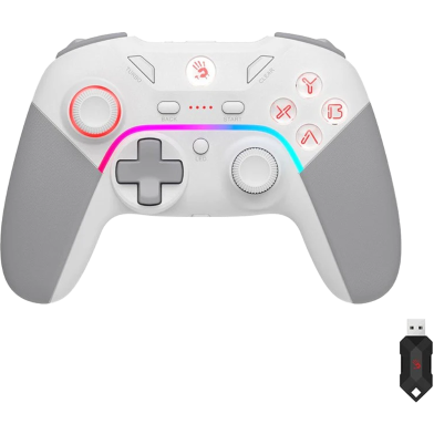 A4Tech GPW70 Rgb Dual Vibration 3 Level Turbo Speed (2.4 G Wireless Plus Type C) Rechargable Gamepad Sports White image