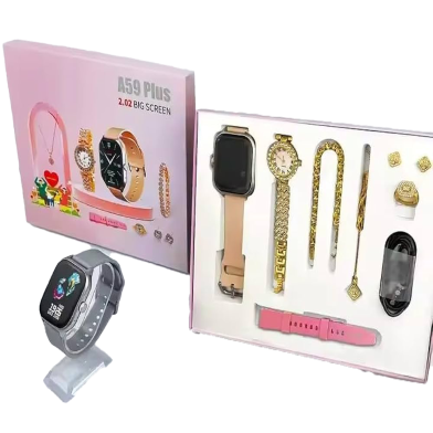 A59 Plus Smartwatch – 2.02 Inch Big Display, Magnetic Charging, Heart Rate Monitor, Sports Band and Gift Set for Women (Silver) image