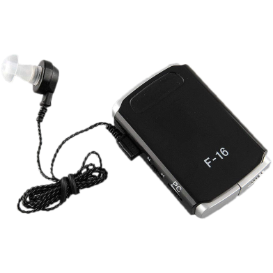 AA Super Axon F-16 Pocket Model Hearing AID Ear Machine with Superior Sound Quality Amplifier and Mini Adjustable Tone for Deaf People Suitable for upto 50 Percent Hearing Loss (With 3 Month Warranty, For Single Ear, Black) image