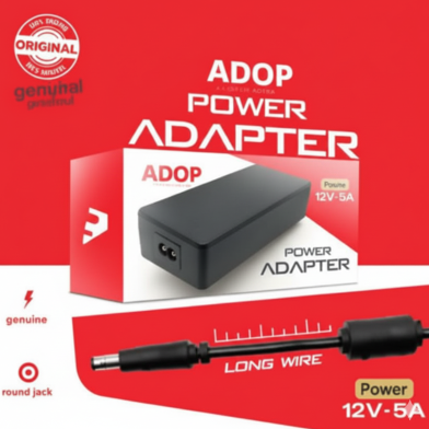 Adop 12v 5a Premium Power Adapter – High-Performance Dc Power Supply With Long Wire And Round Jack image