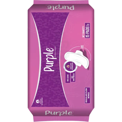 AKIJ Purple Sanitary Napkin Wings Regular Flow 15 Pads image