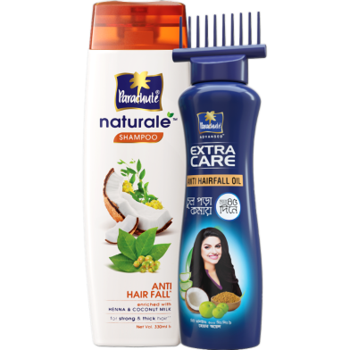 ANTI HAIR-FALL BUNDLE - Parachute Anti Hairfall Oil Extra Care 300ml (Root Applier) and Parachute Naturale Shampoo Anti Hair Fall 320ml - CO image