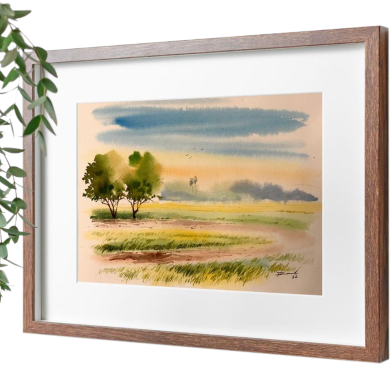 Mahmudur Rahman Rial A Couple of Tree Watercolor Landscape - (18x15) Inches image