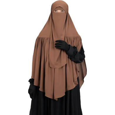 Glam Touch Aania Instant Frill Hijab And Niqab Set | Milk Coffee image