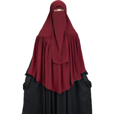 Aania Instant Frill Hijab And Niqab Set | Maroon image
