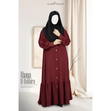 Abaya Al-Bashira Front Open Snap Button Abaya Maroon image