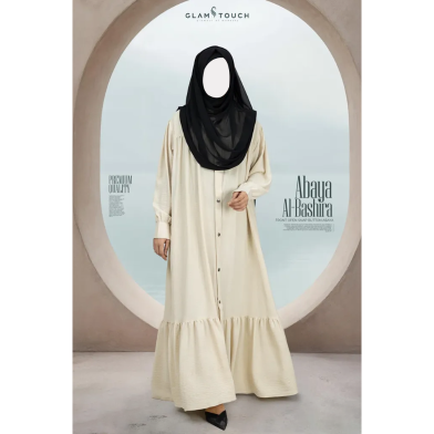 Abaya Al-Bashira Front Open Snap Button Abaya Cream image