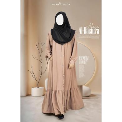 Glam Touch Abaya Al-Bashira Front Open Snap Button Abaya Cream image