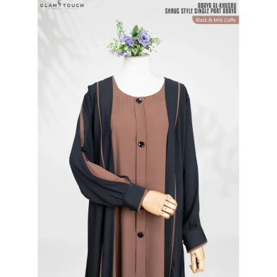 Glam Touch Abaya Al-Khushbu-Shrug Style Single Part Abaya Milk-Coffee image