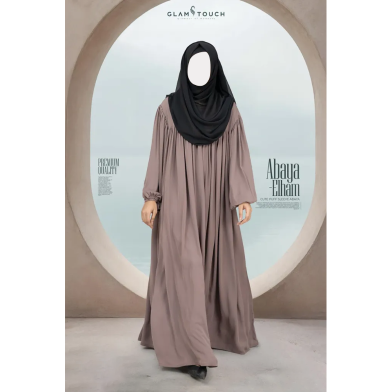  Glam Touch Abaya-Elham Cute Puff Sleeve Abaya Mocha image