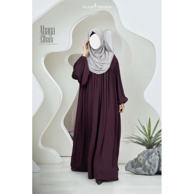 Abaya-Elham Cute Puff Sleeve Abaya Wine image