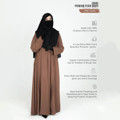 Abaya Zahra Pleated Plain Abaya Milk-Coffee image