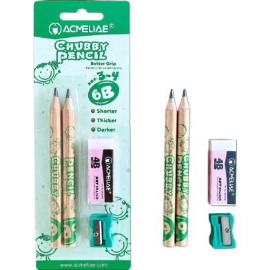 Acmeliae (43072) Chubby 6B Pencil (Age 3-4) (3 pcs Set) with 4B Art Eraser image