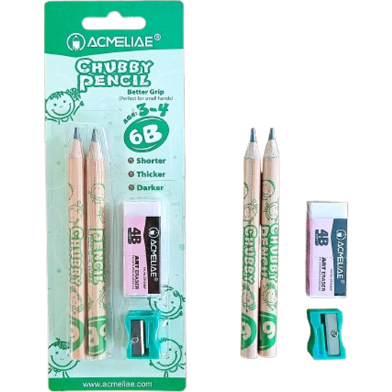 Acmeliae (43072) Chubby 6B Pencil (Age 3-4) (3 pcs Set) with 4B Art Eraser image