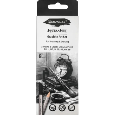 Acmeliae (43594) Graphite Art Set (8 pcs Tin Case) (2H, H, HB, 2B, 4B, 6B, 8B) image