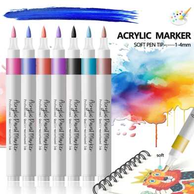 Acrylic Marker Pen Set Soft Head Waterproof Pens 12 Colors image