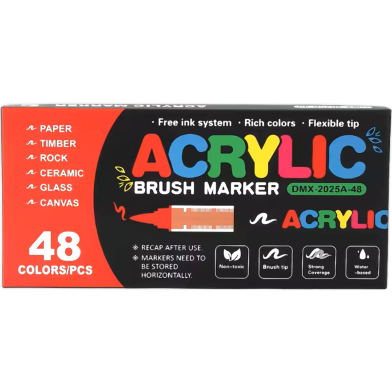 Acrylic Soft Brush Marker Set – Liquid Ink Paint Pens for Glass, Wood, Stone-48 Pcs image