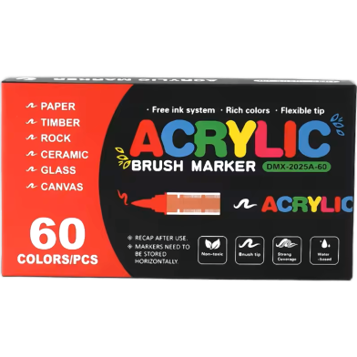 Acrylic Soft Brush Marker Set – Liquid Ink Paint Pens for Glass, Wood, Stone-60 Pcs image