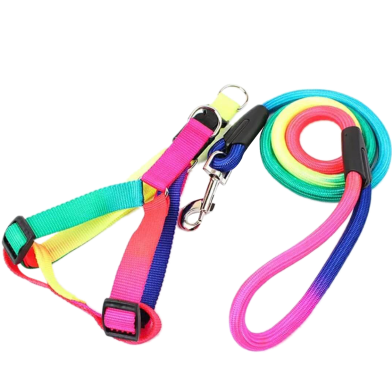 Adjustable Nylon Pet Dog Puppy Cat Harness With Leash Colorful Walking Leash image