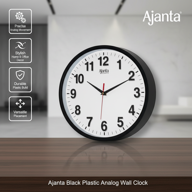 Ajanta Black Plastic Analog Wall Clock-Stylish Home and Office Decor Slide 4