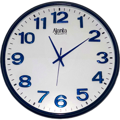 Ajanta Quartz Wall Clock-Premium White Finish with Blue Frame, Customized and Plastic Step Movement image