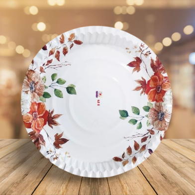Aka Eco-Friendly White Paper Plate With Maple Leaf Floral Design (One Time Use) - 500 Pcs image