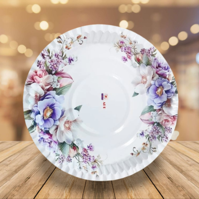 Aka White Paper Plate With Spring Floral Leaf Design (One Time Use) - 150 Pcs image