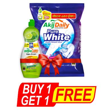 Akij Daily Pure White Detergent Powder - 2 kg With Dishwash 500 ml FREE image