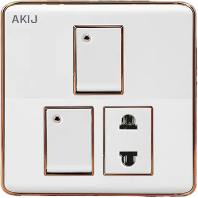Akij Delight 2 Gang Plus 2 Pin Scoket With Shutter image